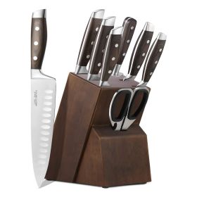 Cutting Tool Set homgeek 8 Pieces Kitchen Cutting Tool Block Set with Sharpener German 1.4116 Stainless Steel Blade Pakka Wood Handle and Kitchen Scis