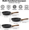 (Do Not Sell on Amazon) Frying Pan Set 3-Piece Nonstick Saucepan Woks Cookware Set,Heat-Resistant Ergonomic Wood Effect Bakelite Handle Design,PFOA Fr