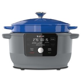 Instant Electric Precision Dutch Oven, 5-in-1: Braise, Slow Cook, Sear/SautÃ©, Cooking Pan, Food Warmer, Enamel Coated, Cast Iron, 6-Quart, 1500W, Red (Color: Blue)