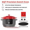 Instant Electric Precision Dutch Oven, 5-in-1: Braise, Slow Cook, Sear/SautÃ©, Cooking Pan, Food Warmer, Enamel Coated, Cast Iron, 6-Quart, 1500W, Red